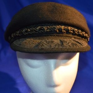 Greek Fisherman Cap Wool Black 56-7 VTG US 7